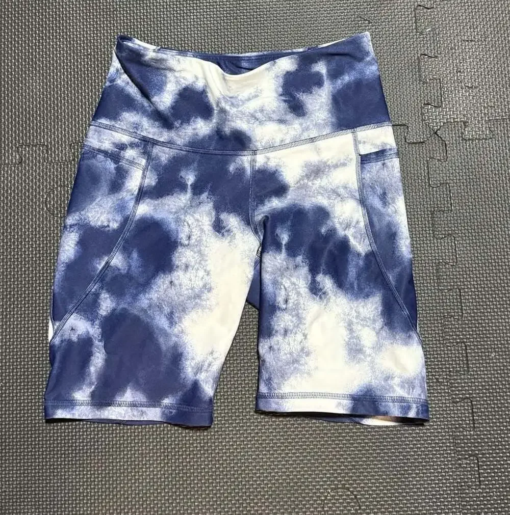 Old Navy Active Powersoft Blue Tie Dye High-Waisted Biker Shorts with Pockets